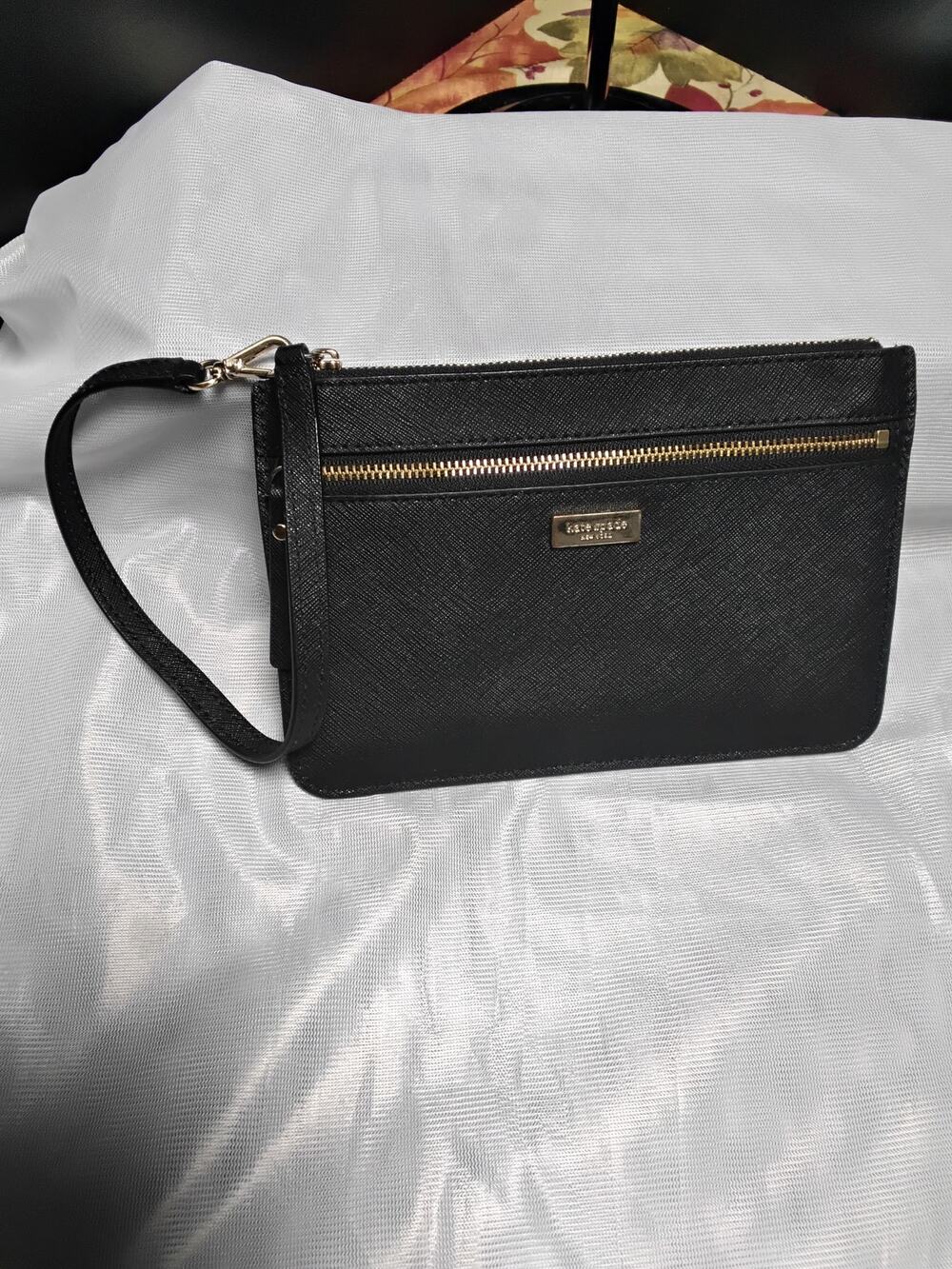 Kate Spade Black Wristlet Top zipper gold trim pre-owned